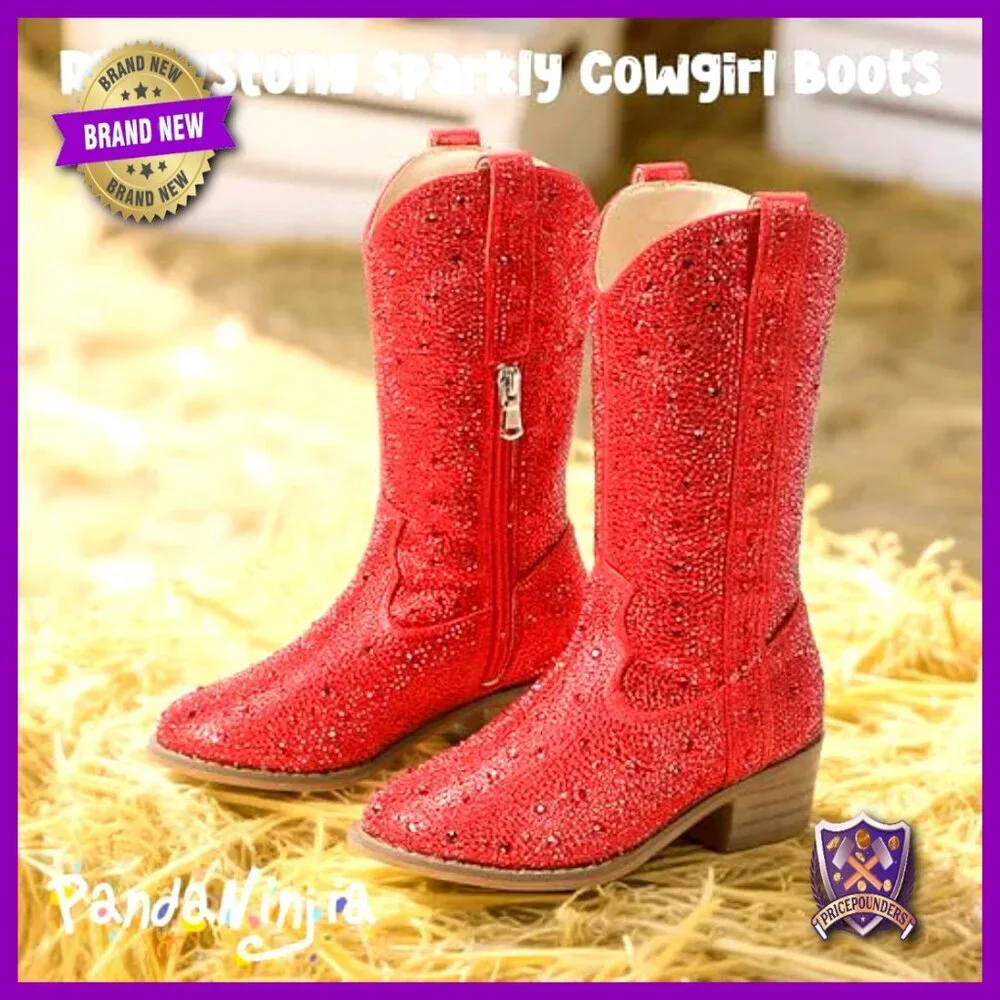 Rhinestone Sparkly Cowgirl Boots Mid Calf Round Toe Western Riding Boots